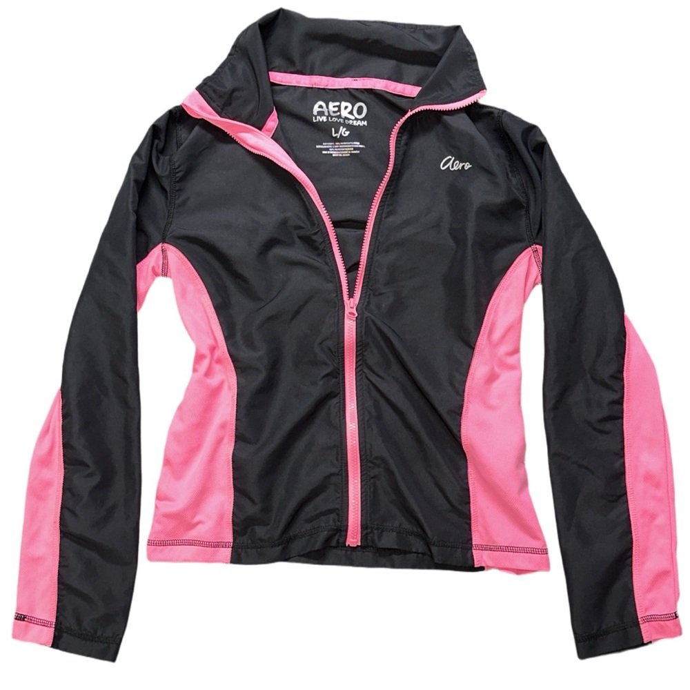 Y2K AEROPOSTALE women's black and pink reflective lightweight active jacket, L.